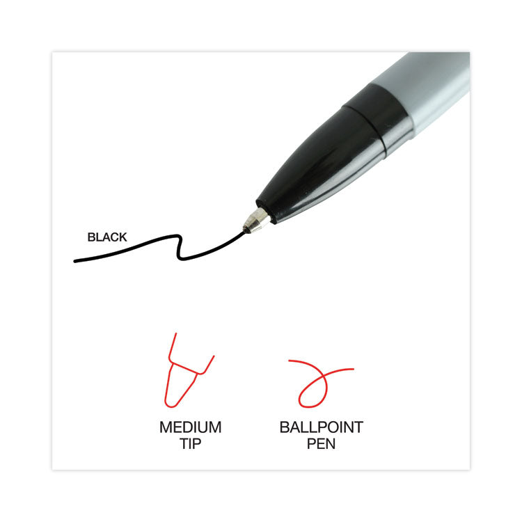 Universal™ Ballpoint Pen, Stick, Medium 1 mm, Black Ink, Gray/Black Barrel, Dozen (UNV27410) Pack of 12