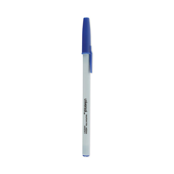 Universal™ Ballpoint Pen, Stick, Medium 1 mm, Blue Ink, Gray/Blue Barrel, Dozen (UNV27411)