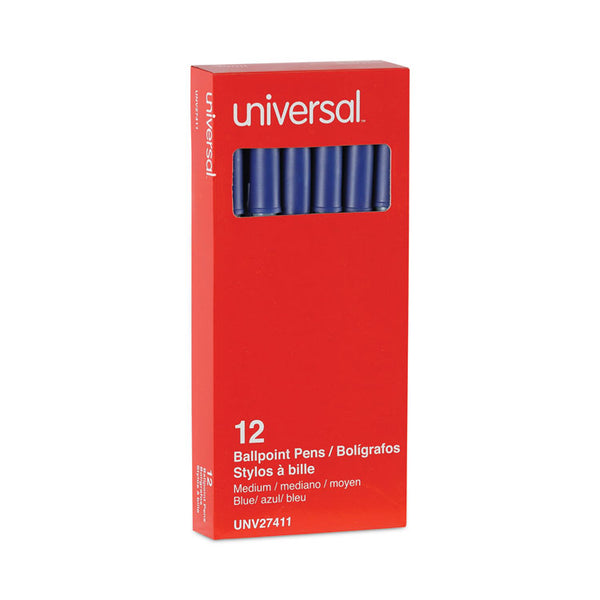 Universal™ Ballpoint Pen, Stick, Medium 1 mm, Blue Ink, Gray/Blue Barrel, Dozen (UNV27411)