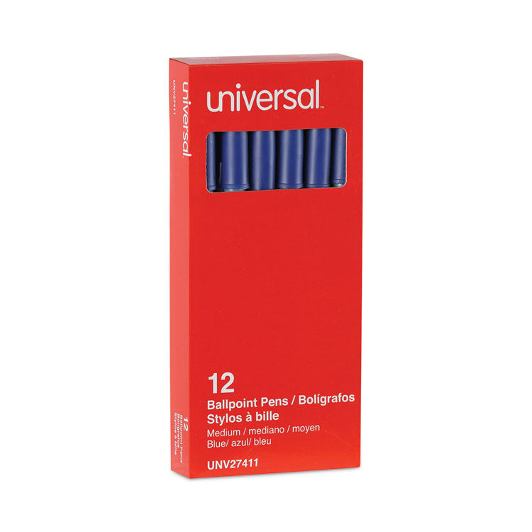 Universal™ Ballpoint Pen, Stick, Medium 1 mm, Blue Ink, Gray/Blue Barrel, Dozen (UNV27411) Pack of 12