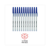 Universal™ Ballpoint Pen, Stick, Medium 1 mm, Blue Ink, Gray/Blue Barrel, Dozen (UNV27411) Pack of 12