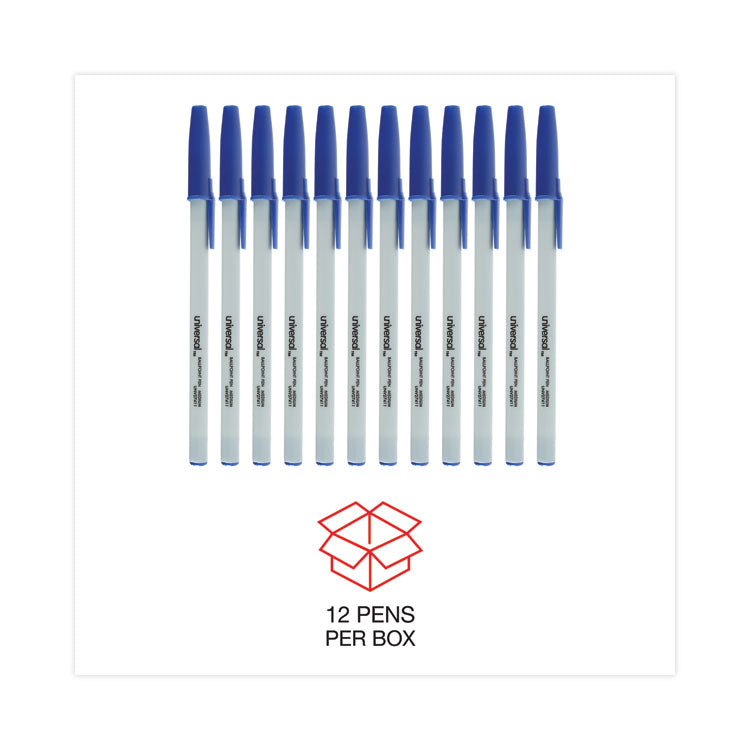 Universal™ Ballpoint Pen, Stick, Medium 1 mm, Blue Ink, Gray/Blue Barrel, Dozen (UNV27411) Pack of 12