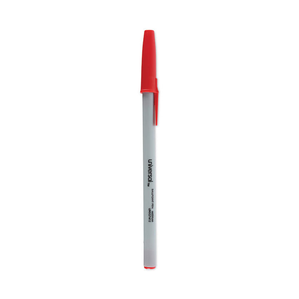 Universal™ Ballpoint Pen, Stick, Medium 1 mm, Red Ink, Gray/Red Barrel, Dozen (UNV27412)