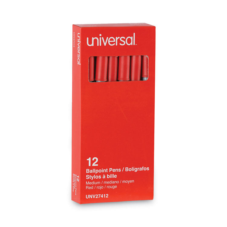 Universal™ Ballpoint Pen, Stick, Medium 1 mm, Red Ink, Gray/Red Barrel, Dozen (UNV27412)