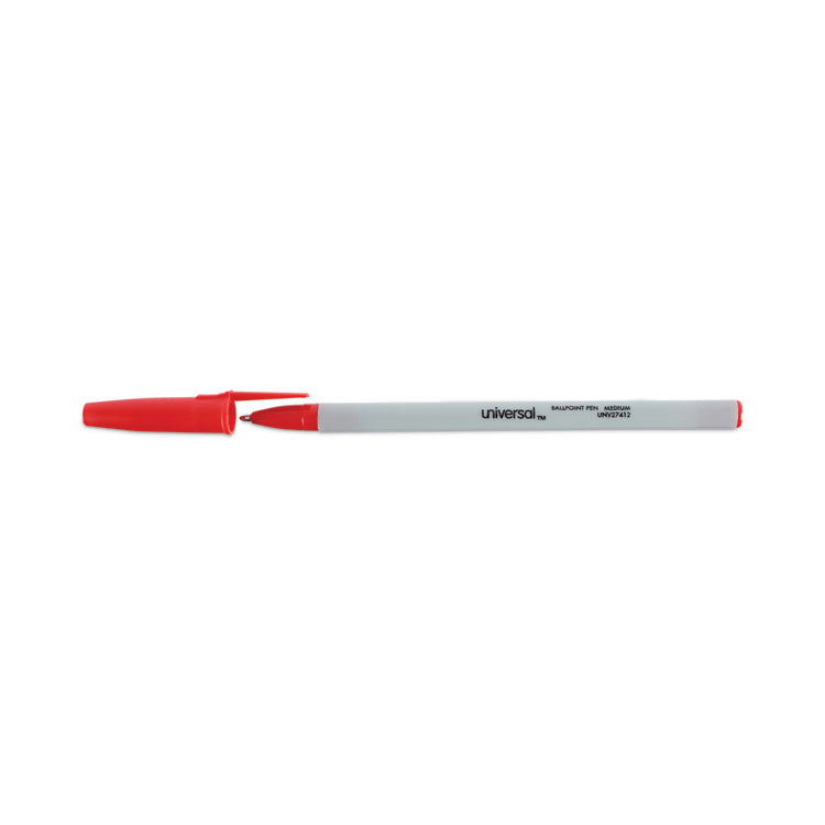 Universal™ Ballpoint Pen, Stick, Medium 1 mm, Red Ink, Gray/Red Barrel, Dozen (UNV27412)