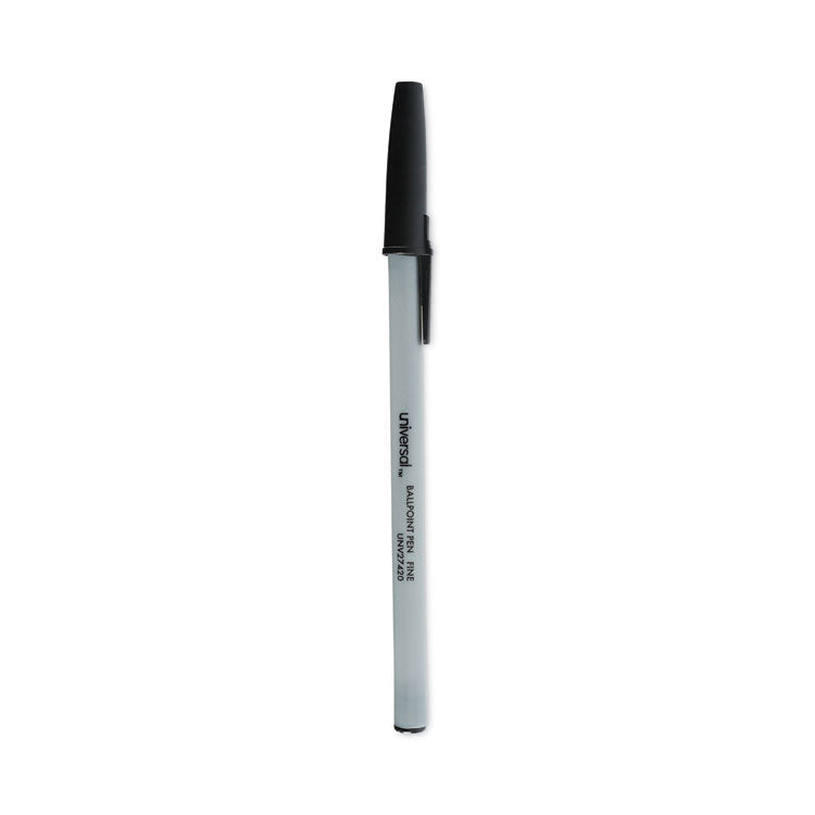 Universal™ Ballpoint Pen, Stick, Fine 0.7 mm, Black Ink, Gray/Black Barrel, Dozen (UNV27420)