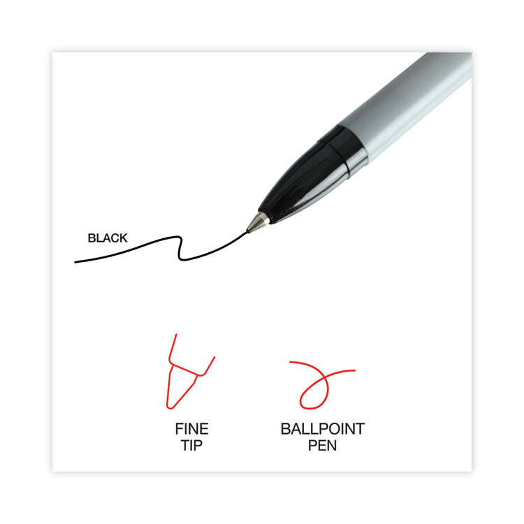 Universal™ Ballpoint Pen, Stick, Fine 0.7 mm, Black Ink, Gray/Black Barrel, Dozen (UNV27420)