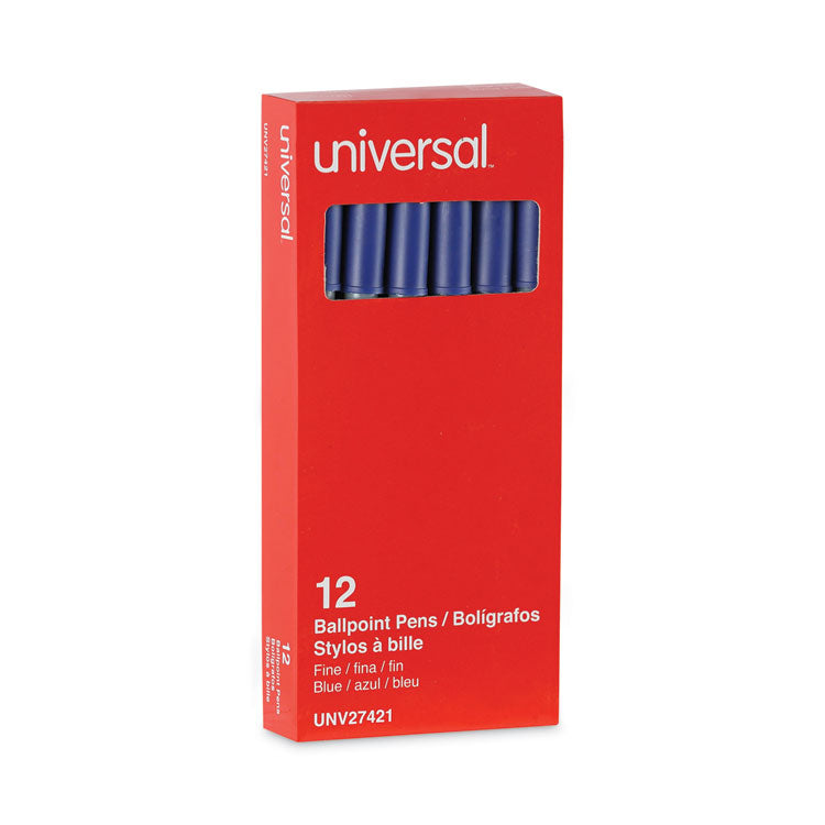 Universal™ Ballpoint Pen, Stick, Fine 0.7 mm, Blue Ink, Gray/Blue Barrel, Dozen (UNV27421) Pack of 12