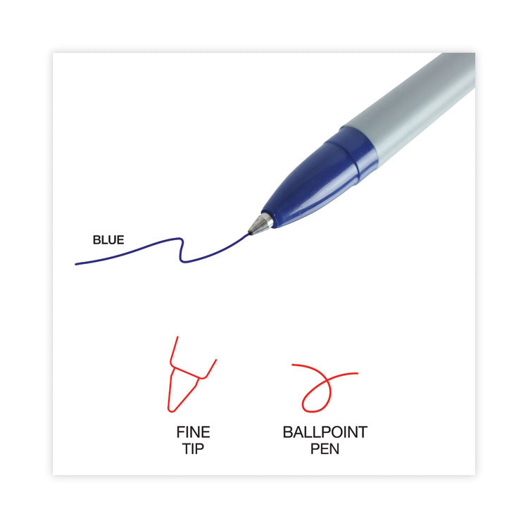 Universal™ Ballpoint Pen, Stick, Fine 0.7 mm, Blue Ink, Gray/Blue Barrel, Dozen (UNV27421) Pack of 12