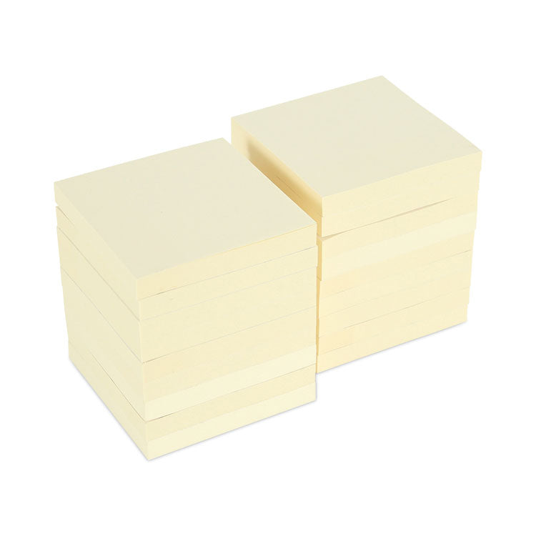 Universal® Recycled Self-Stick Note Pads, 3" x 3", Yellow, 100 Sheets/Pad, 18 Pads/Pack (UNV28068) Pack of 18