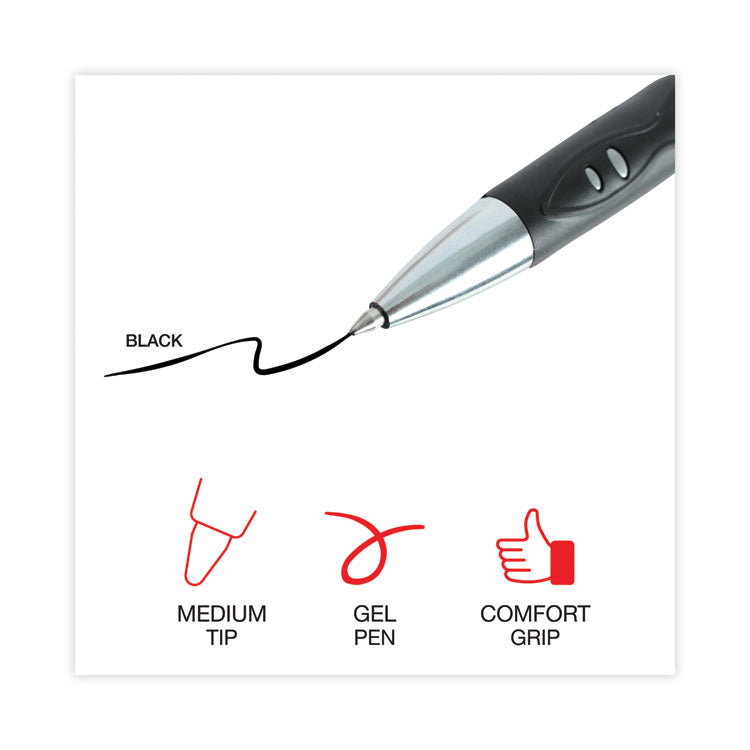 Universal™ Comfort Grip Gel Pen, Retractable, Medium 0.7 mm, Black Ink, Gray/Black/Silver Barrel, Dozen (UNV39720) 1 Dozen