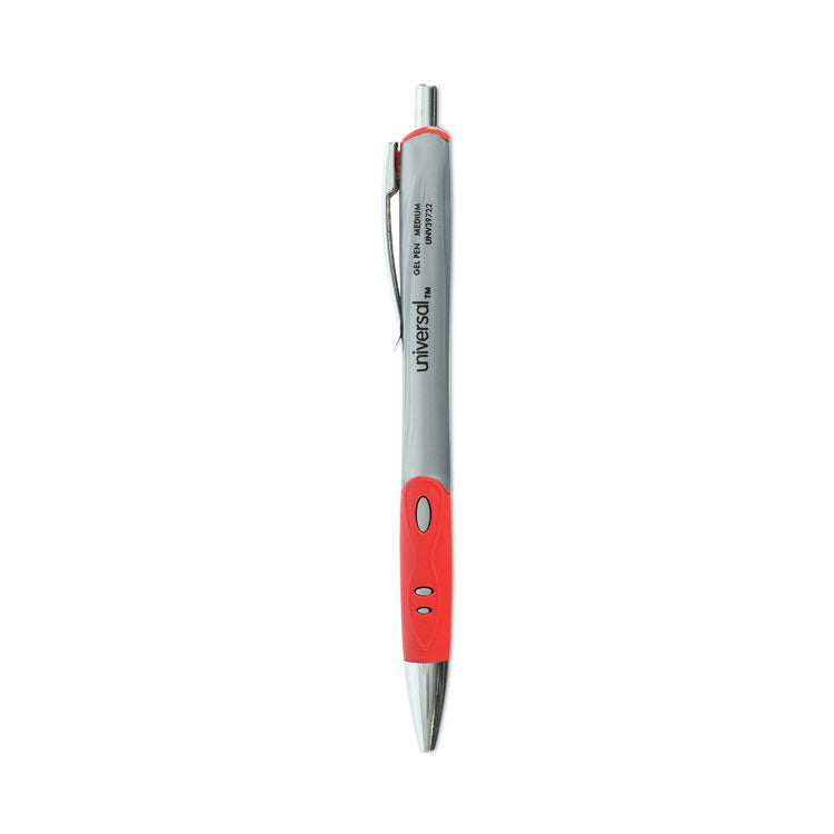 Universal™ Comfort Grip Gel Pen, Retractable, Medium 0.7 mm, Red Ink, Gray/Red/Silver Barrel, Dozen (UNV39722) 1 Dozen