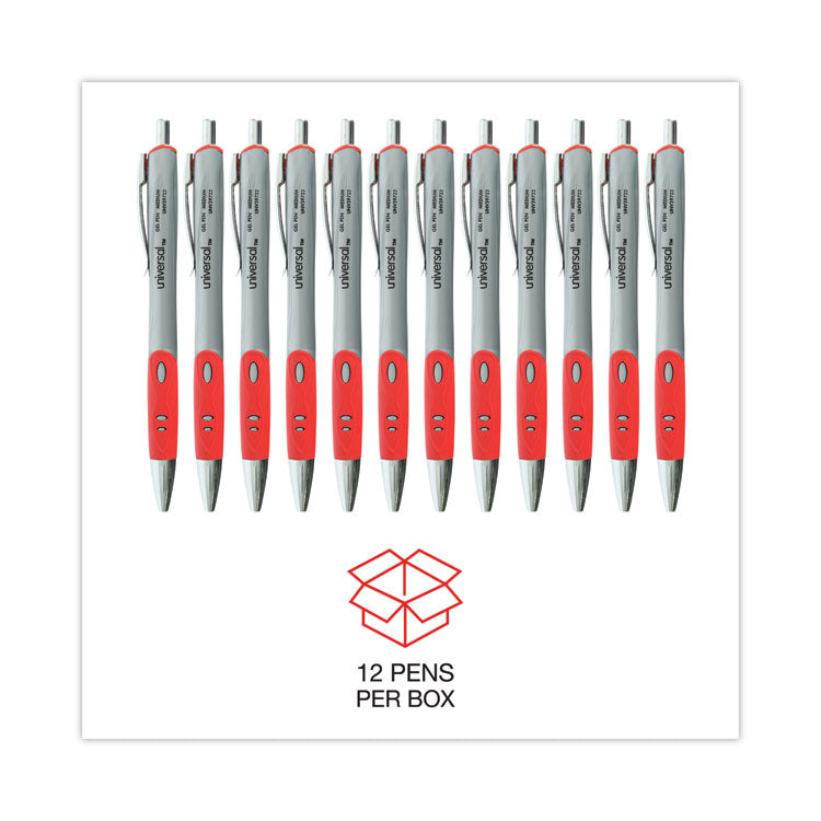 Universal™ Comfort Grip Gel Pen, Retractable, Medium 0.7 mm, Red Ink, Gray/Red/Silver Barrel, Dozen (UNV39722) 1 Dozen
