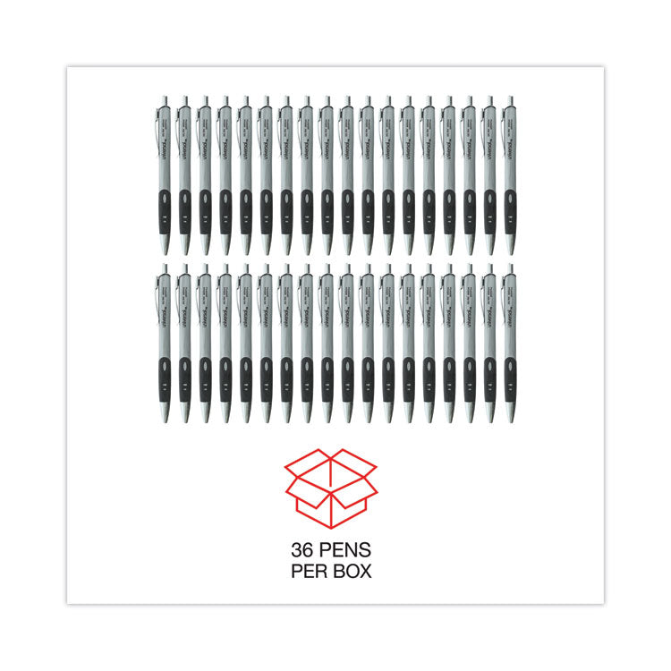 Universal™ Comfort Grip Gel Pen, Retractable, Medium 0.7 mm, Black Ink, Gray/Black/Silver Barrel, 36/Pack (UNV39724) Pack of 36
