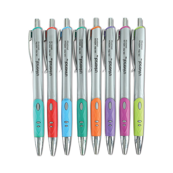 Universal™ Comfort Grip Gel Pen, Retractable, Medium 0.7 mm, Assorted Ink and Barrel Colors, 8/Pack (UNV39725)