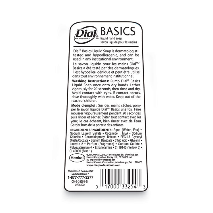 Dial® Professional Basics MP Free Liquid Hand Soap, Unscented, 7.5 oz Pump Bottle, 12/Carton (DIA33256)