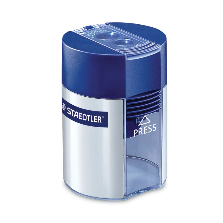 Staedtler® Cylinder Handheld Pencil Sharpener, Two-Hole, 1.63 x 2.25, Blue/Silver (STD512001A6)