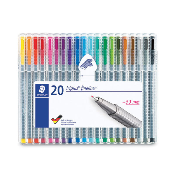 Staedtler® Triplus Fineliner Porous Point Pen, Stick, Extra-Fine 0.3 mm, Assorted Ink and Barrel Colors, 20/Pack (STD334SB20A6) Pack of 20