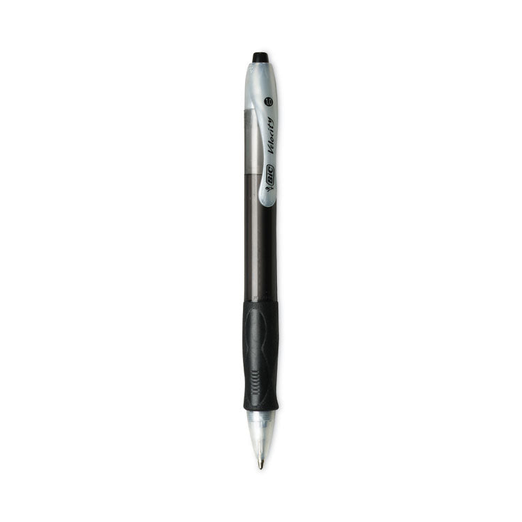 BIC® Velocity Easy Glide Ballpoint Pen, Retractable, Medium 1 mm, Black Ink, Translucent Black Barrel, Dozen (BICVLG11BK)