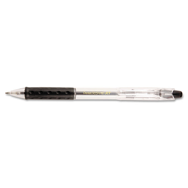 Pentel® R.S.V.P. RT Ballpoint Pen, Retractable, Medium 1 mm, Black Ink, Clear Barrel, Dozen (PENBK93A)