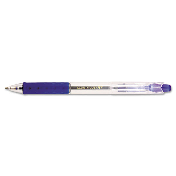 Pentel® R.S.V.P. RT Ballpoint Pen, Retractable, Medium 1 mm, Blue Ink, Clear Barrel, Dozen (PENBK93C)