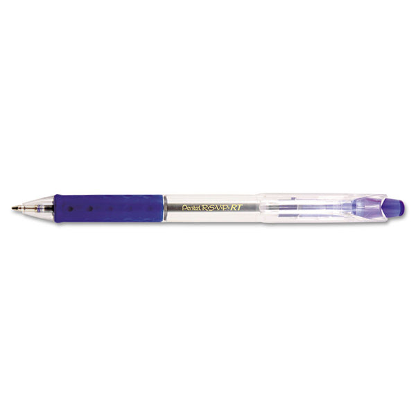 Pentel® R.S.V.P. RT Ballpoint Pen, Retractable, Medium 1 mm, Blue Ink, Clear Barrel, Dozen (PENBK93C) Box of 12