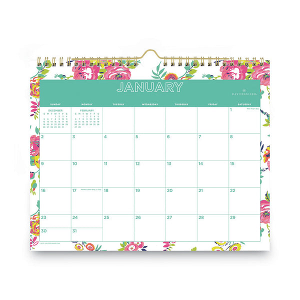 Day Designer Peyton Wall Calendar, Floral Artwork, 11 x 8.75, White/Multicolor Sheets, 12-Month (Jan to Dec): 2025 (BLS103629) Each