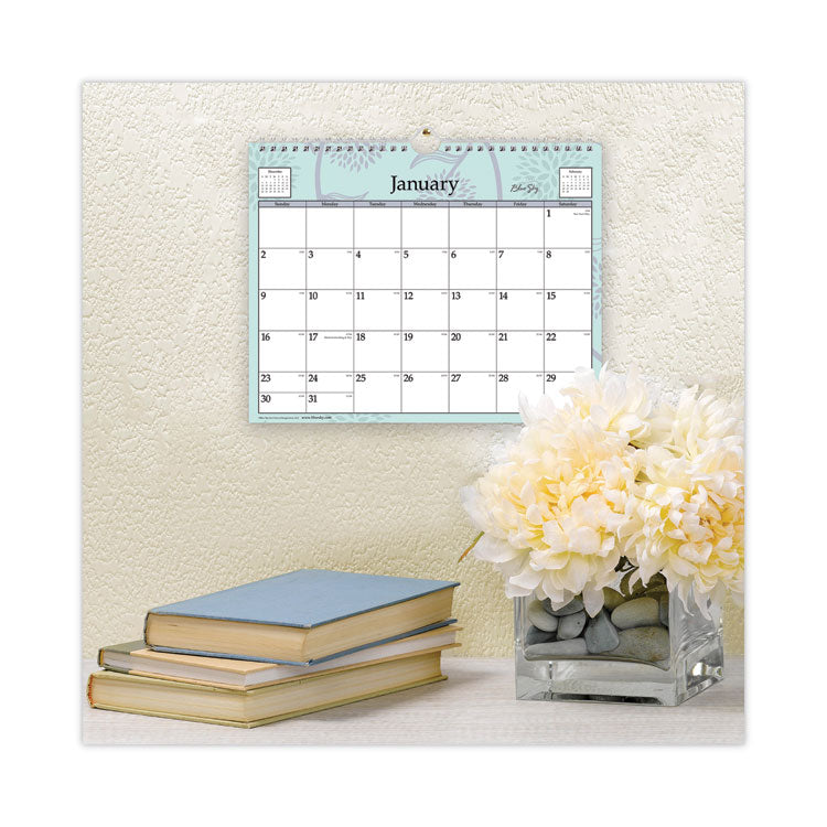 Rue Du Flore Wall Calendar, Floral Artwork, 11 x 8.75, White/Jade/Lavender Sheets, 12-Month (Jan to Dec): 2025 (BLS101613) Each