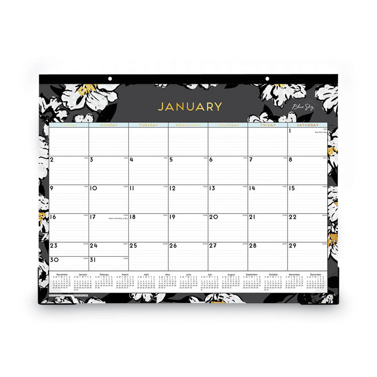 Blue Sky® Baccara Dark Desk Pad, Floral Artwork, 22 x 17, White/Black/Gold Sheets, Black Binding, 12-Month (Jan to Dec): 2026 (BLS110215) Each