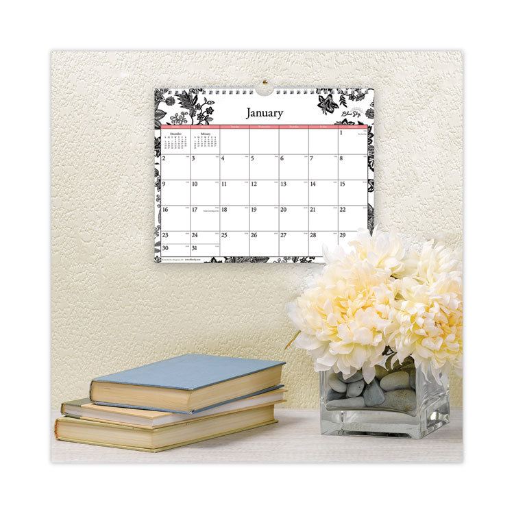 Analeis Wall Calendar, Floral Artwork, 11 x 8.75, White/Black/Coral Sheets, 12-Month (Jan to Dec): 2025 (BLS100028) Each