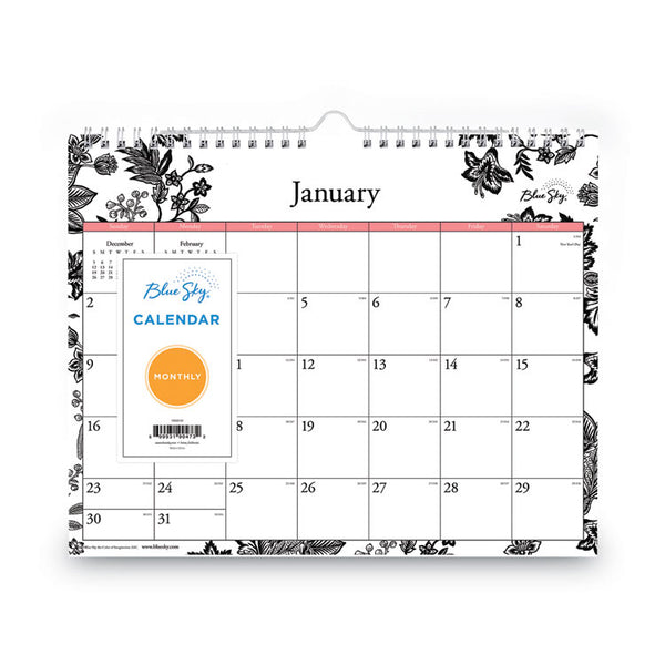 Analeis Wall Calendar, Floral Artwork, 11 x 8.75, White/Black/Coral Sheets, 12-Month (Jan to Dec): 2025 (BLS100028) Each