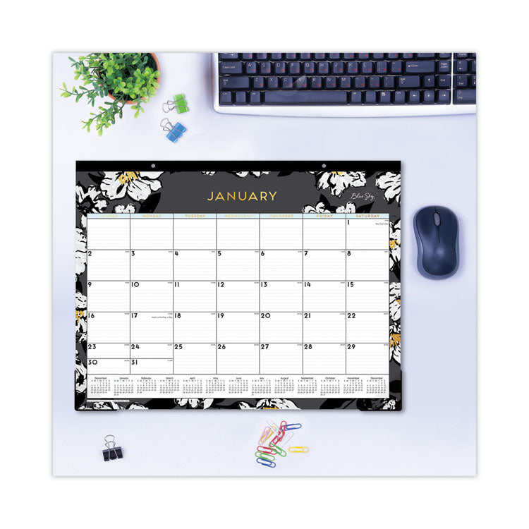 Blue Sky® Baccara Dark Desk Pad, Floral Artwork, 22 x 17, White/Black/Gold Sheets, Black Binding, 12-Month (Jan to Dec): 2026 (BLS110215) Each