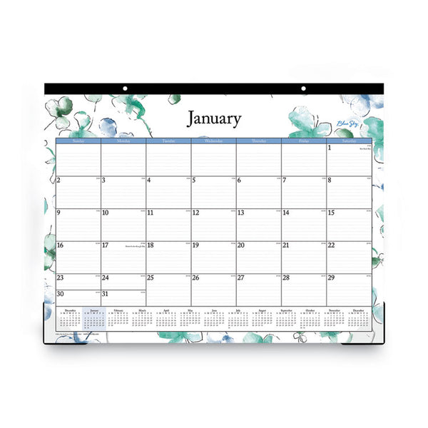 Lindley Desk Pad, Floral Artwork, 22 x 17, White/Blue/Green Sheets, Black Binding, Clear Corners, 12-Month (Jan to Dec): 2025 (BLS100018) Each