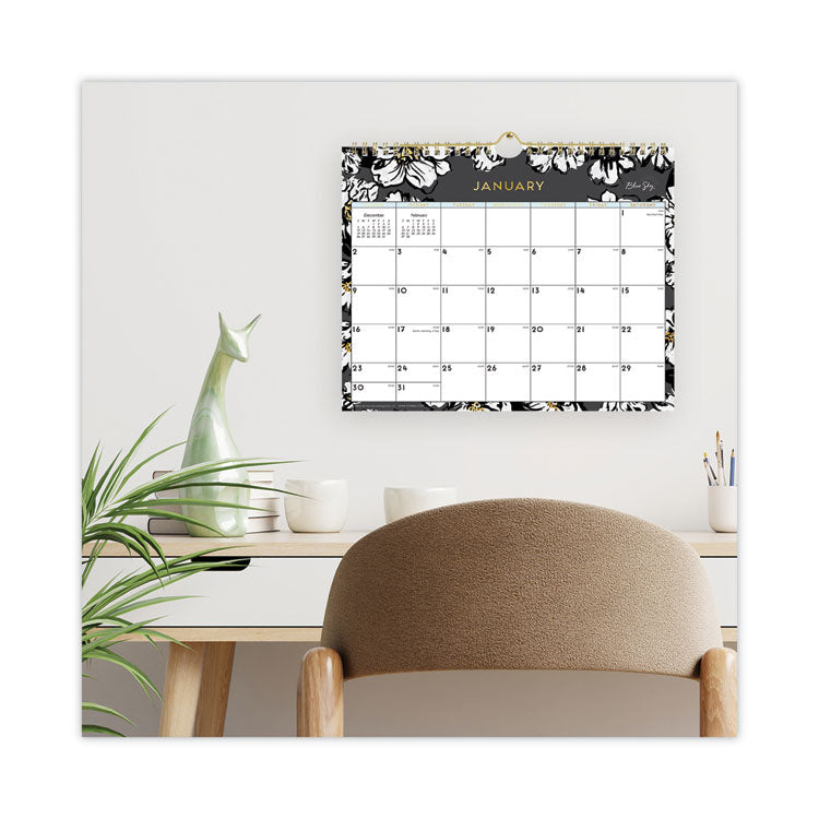 Baccara Dark Wall Calendar, Floral Artwork, 11 x 8.75, White/Black/Gold Sheets, 12-Month (Jan to Dec): 2025 (BLS116052) Each