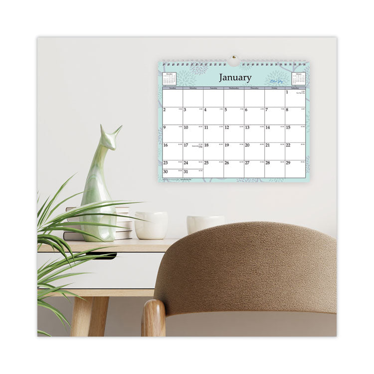 Rue Du Flore Wall Calendar, Floral Artwork, 11 x 8.75, White/Jade/Lavender Sheets, 12-Month (Jan to Dec): 2025 (BLS101613) Each