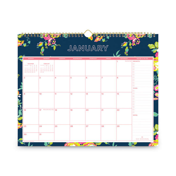 Day Designer Peyton Wall Calendar, Floral Artwork, 15 x 12, White/Navy Sheets, 12-Month (Jan to Dec): 2025 (BLS103627) Each