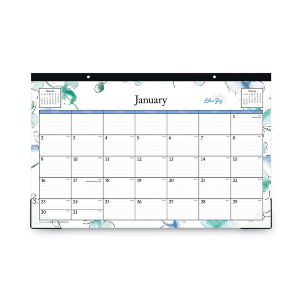 Lindley Desk Pad, Floral Artwork, 17 x 11, White/Blue/Green Sheets, Black Binding, Clear Corners, 12-Month (Jan to Dec): 2025 (BLS100024)