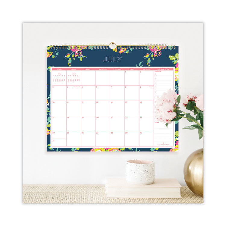 Day Designer Peyton Academic Wall Calendar, Floral Artwork, 15 x 12, White/Navy Sheets, 12-Month (July to June): 2024 to 2025 (BLS107934) Each