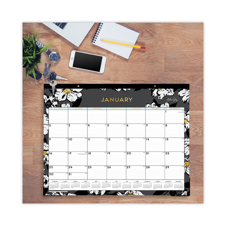 Blue Sky® Baccara Dark Desk Pad, Floral Artwork, 22 x 17, White/Black/Gold Sheets, Black Binding, 12-Month (Jan to Dec): 2026 (BLS110215) Each