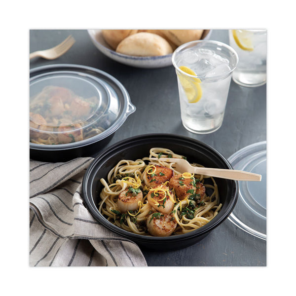 Pactiv Evergreen EarthChoice MealMaster Container with Lid, 32 oz, 8" dia x 2.12" h, 1-Compartment, Black/Clear, Plastic, 250/Carton (PCT0CN8083200BL) Case of 250