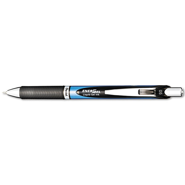 Pentel® EnerGel RTX Gel Pen, Retractable, Fine 0.5 mm Needle Tip, Black Ink, Black/Blue Barrel (PENBLN75A)