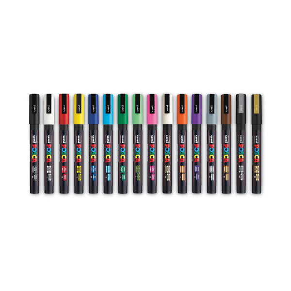 POSCA™ Permanent Specialty Marker, Fine Bullet Tip, Assorted Colors,16/Pack (UBCPC3M16C) Pack of 16