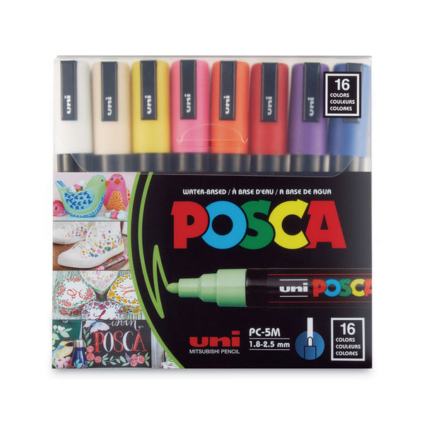POSCA™ Permanent Specialty Marker, Medium Bullet Tip, Assorted Colors, 16/Pack (UBCPC5M16C) Pack of 16