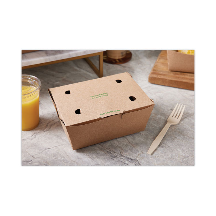 Pactiv Evergreen EarthChoice Tamper Evident OneBox Paper Box, 6.54 x 4.5 x 3.25, Kraft, 160/Carton (PCTNOB03KECTE) Case of 160