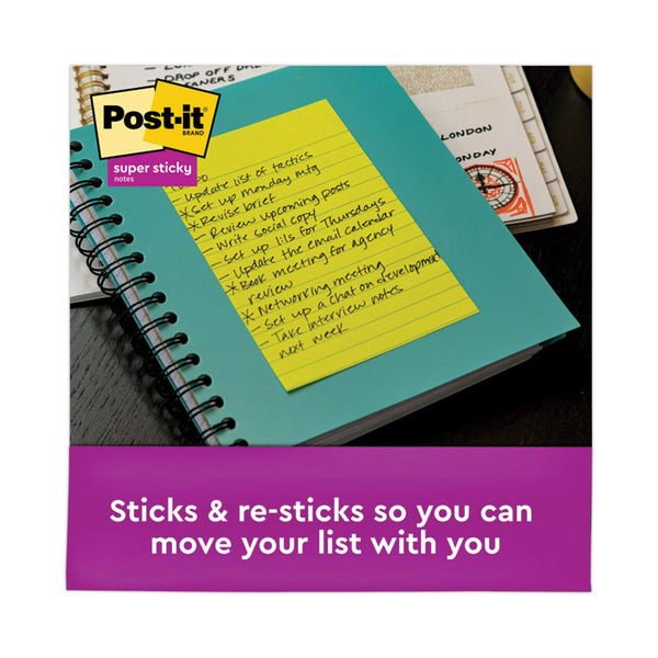 Post-it® Notes Super Sticky Pads in Energy Boost Collection Colors, Note Ruled, 4" x 6", 45 Sheets/Pad, 24 Pads/Pack (MMM66024SSAUCP) Pack of 24