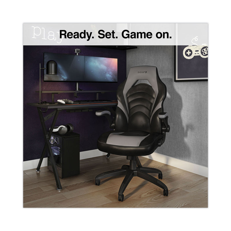 Vortex Bonded Leather Gaming Chair, Supports Up to 301 lbs, 17.9" to 21.6" Seat Height, Gray/Black Back, Black Base (EEM58224CC) Each