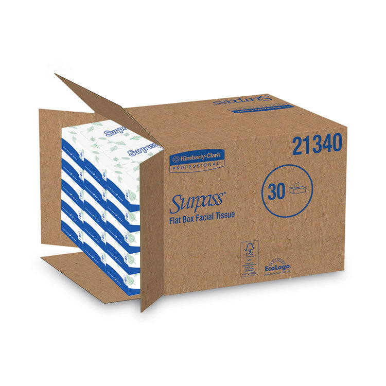 Surpass® Facial Tissue for Business, 2-Ply, White, Flat Box, 100 Sheets/Box, 30 Boxes/Carton (KCC21340) Case of 30