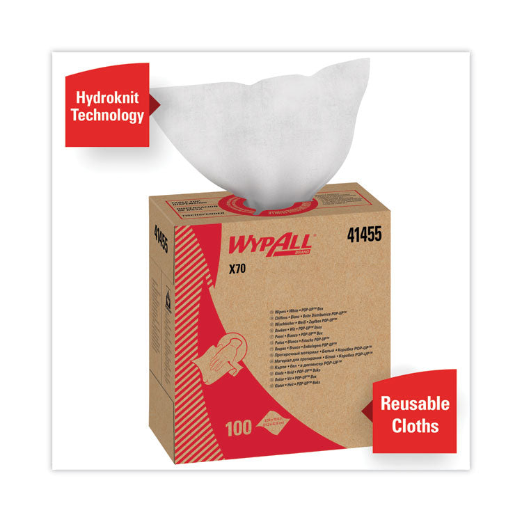 WypAll® X70 Cloths, POP-UP Box, 9.13 x 16.8, White, 100/Box, 10 Boxes/Carton (KCC41455)