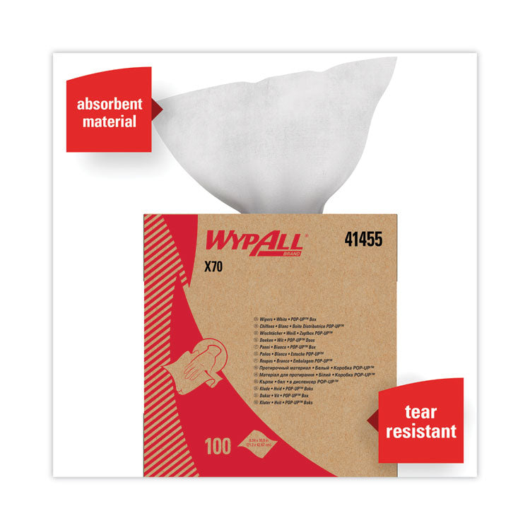 WypAll® X70 Cloths, POP-UP Box, 9.13 x 16.8, White, 100/Box, 10 Boxes/Carton (KCC41455)