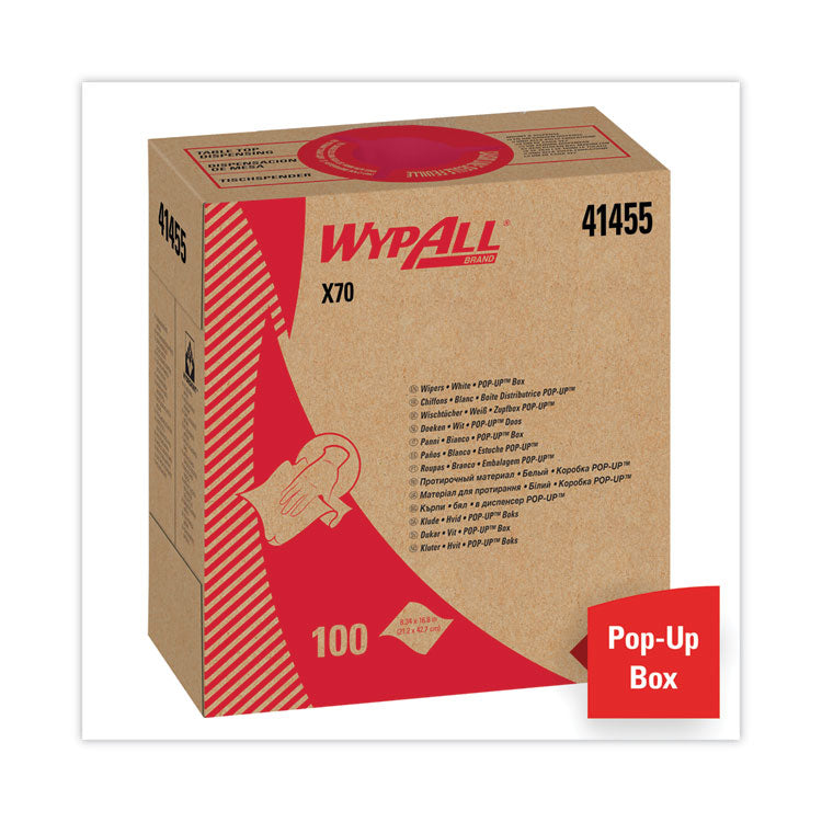 WypAll® X70 Cloths, POP-UP Box, 9.13 x 16.8, White, 100/Box, 10 Boxes/Carton (KCC41455)